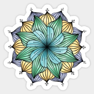 Blue, Green and Yellow Floral Mandala Sticker